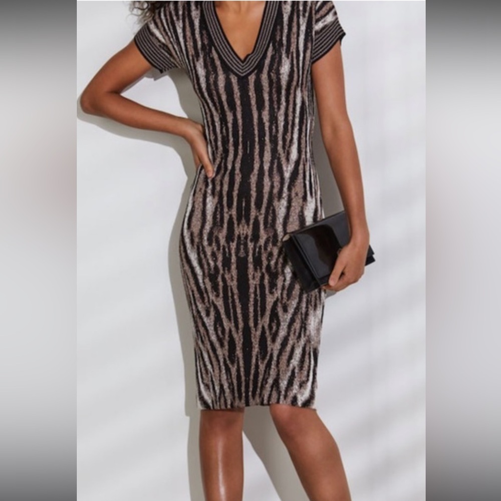 Naeem Khan Black and Brown Midi Dress